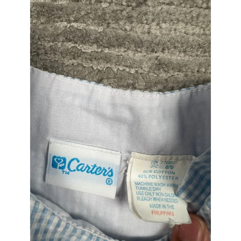 Carter's Romper Boys 6/9M Blue Gingham‎ Nautical Sailboat Seersucker One Piece